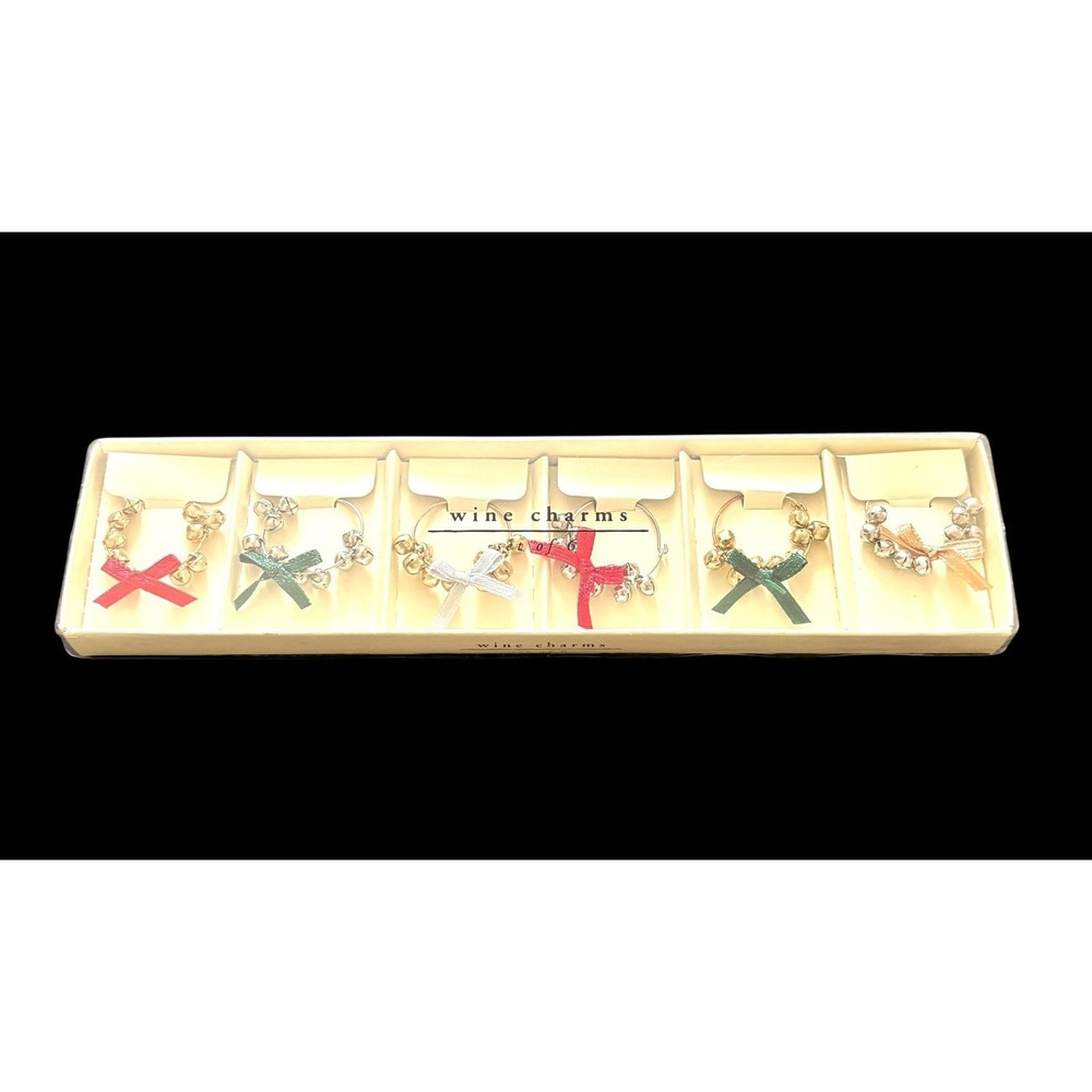 Set Of‎ 6 Pier 1 Imports Wine Glass Charms Bells And Bows NIB - Picture 2 of 5